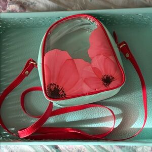 Bath & Body Works - Poppy Collection Crossbody Faux Leather Bag Purse Teal Red